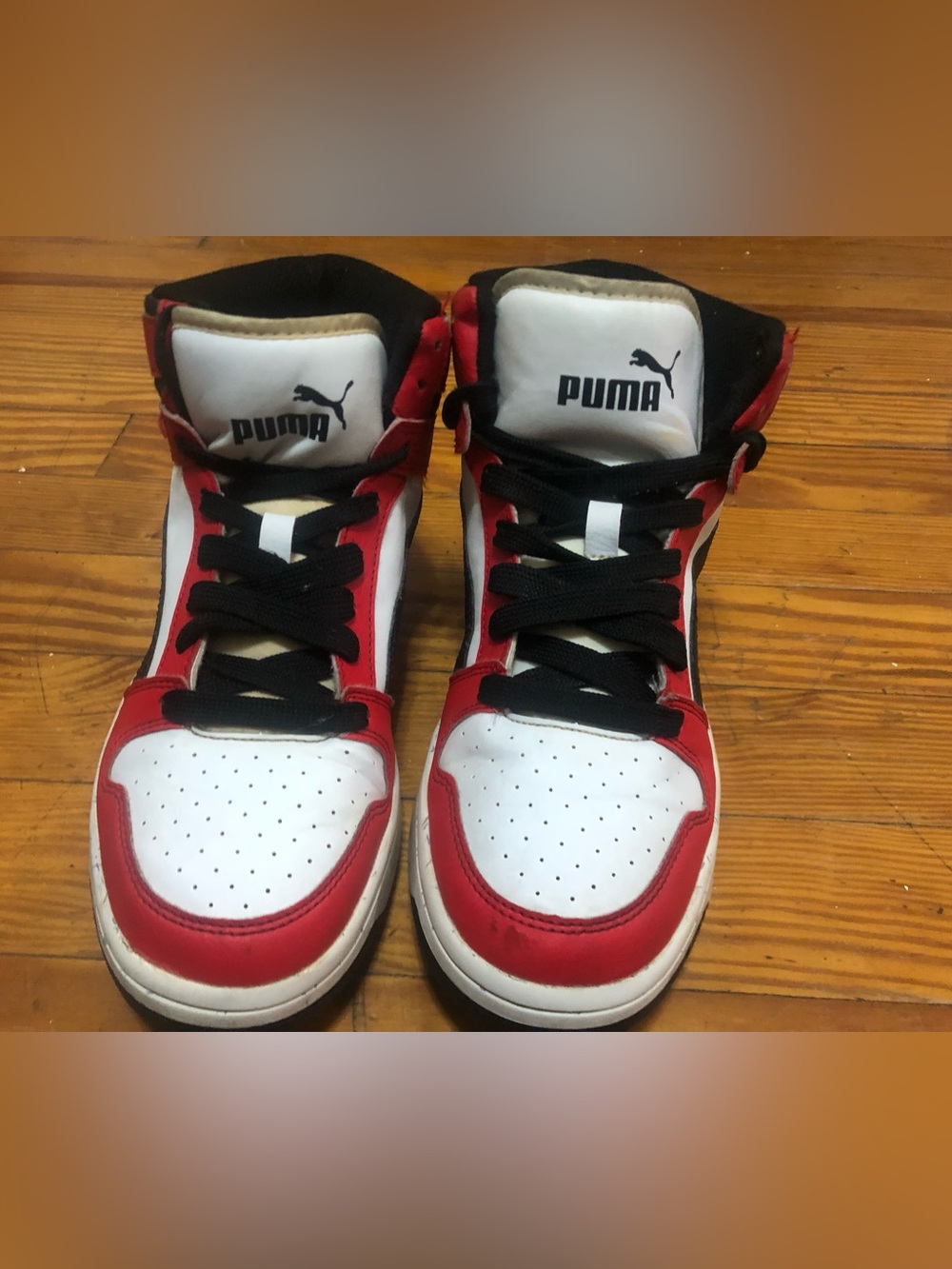 Puma Kids Red White Black High-Top Sneakers